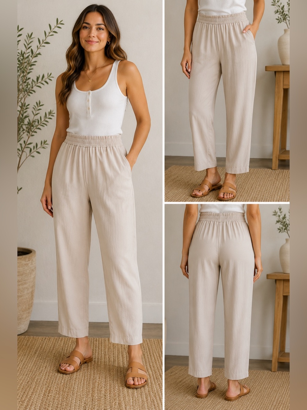 NWOT A New Day Beige Smocked Waist Relaxed Pants Medium